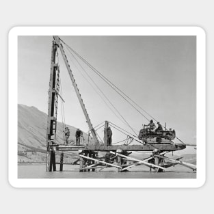 Bridge Builders in Alaska, 1942. Vintage Photo Sticker